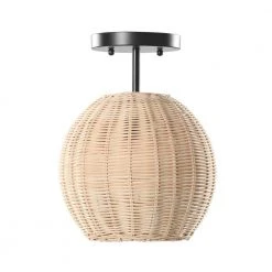 Bonnie 9.3 in. 1-Light Black Semi-Flush Mount with Handmade Woven Rattan Shade for Dining Room Living Room by TRIBESIGNS WAY TO ORIGIN