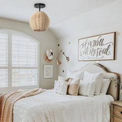 Bonnie 9.3 in. 1-Light Black Semi-Flush Mount with Handmade Woven Rattan Shade for Dining Room Living Room by TRIBESIGNS WAY TO ORIGIN -Outlet OttLite Store black tribesigns way to origin flush mount lights hd zy20186 c3 1000