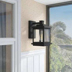 Hostin 1-Light Black Hardwired Square Outdoor Wall Lantern Sconce with Clear Glass Shade by TRIBESIGNS WAY TO ORIGIN -Outlet OttLite Store black tribesigns way to origin outdoor sconces hd ggthz00013 31 1000
