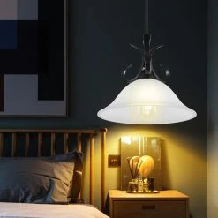 Crystal 1-Light Black Single Island Pendant Light with Bell Opal Glass Shade, Mini Ceiling Hanging Light Fixture by TRIBESIGNS WAY TO ORIGIN -Outlet OttLite Store black tribesigns way to origin pendant lights hd ggsf0122 40 1000