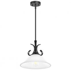 Crystal 1-Light Black Single Island Pendant Light with Bell Opal Glass Shade, Mini Ceiling Hanging Light Fixture by TRIBESIGNS WAY TO ORIGIN