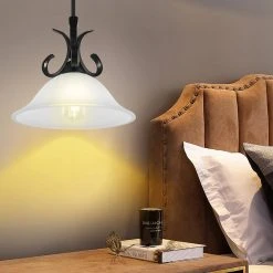 Crystal 1-Light Black Single Island Pendant Light with Bell Opal Glass Shade, Mini Ceiling Hanging Light Fixture by TRIBESIGNS WAY TO ORIGIN -Outlet OttLite Store black tribesigns way to origin pendant lights hd ggsf0122 fa 1000