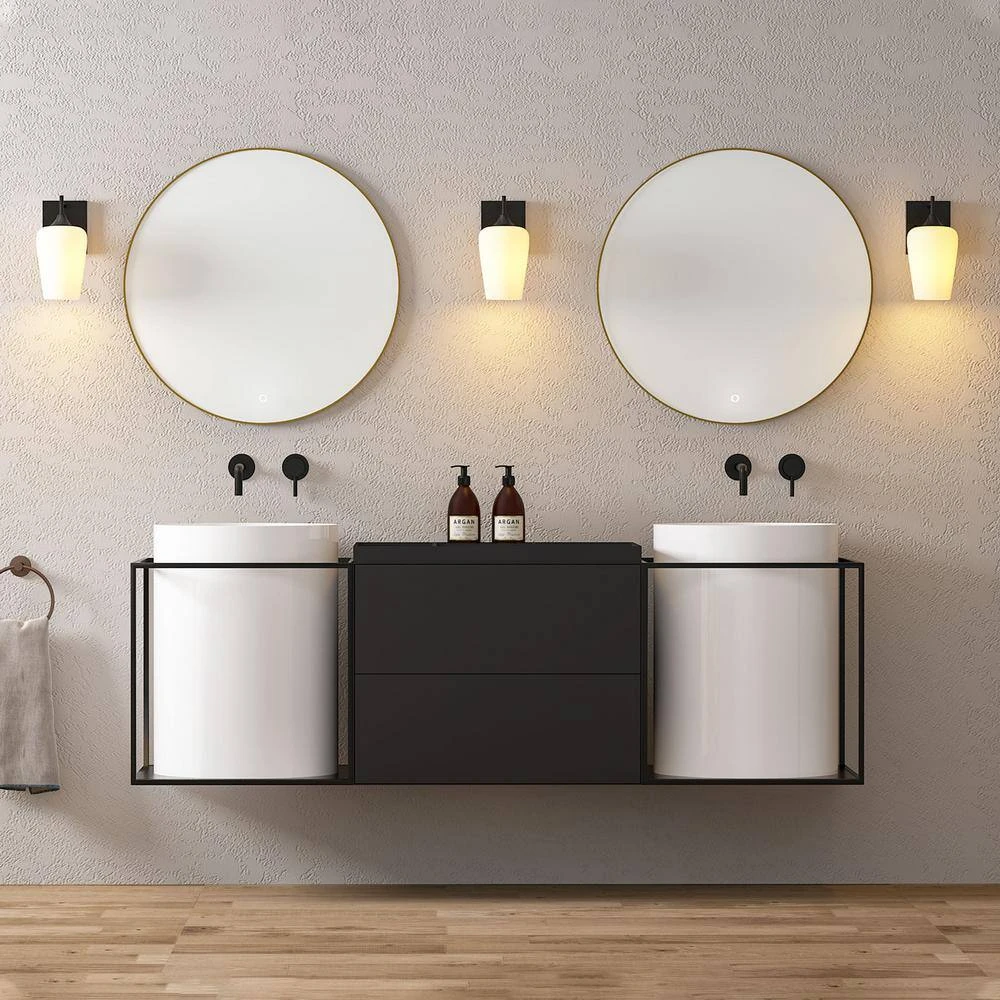 Sandra 4.75 in. 1-Lights Modern Transitional Black Finish Bathroom Vanity Light with Curved Opal Glass Shade by TRIBESIGNS WAY TO ORIGIN 2 Sandra 4.75 in. 1-Lights Modern Transitional Black Finish Bathroom Vanity Light with Curved Opal Glass Shade by TRIBESIGNS WAY TO ORIGIN - Image 2