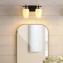 Sandra 13.75 in. 2-Lights Modern Transitional Black Bathroom Vanity Light with Curved Opal Glass Shade by TRIBESIGNS WAY TO ORIGIN -Outlet OttLite Store black tribesigns way to origin vanity lighting hd sf0055 c3 1000