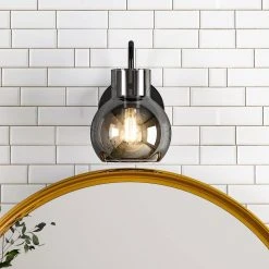 Sabine 5 in. 1-Light Modern Black Smoke Glass Ball Vanity Light Globe Shade Bathroom Wall Sconce by TRIBESIGNS WAY TO ORIGIN -Outlet OttLite Store black tribesigns way to origin vanity lighting th sf0219 wzz 1f 1000