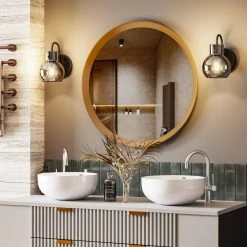 Sabine 5 in. 1-Light Modern Black Smoke Glass Ball Vanity Light Globe Shade Bathroom Wall Sconce by TRIBESIGNS WAY TO ORIGIN -Outlet OttLite Store black tribesigns way to origin vanity lighting th sf0219 wzz 4f 1000