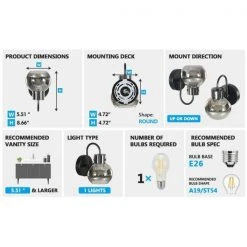 Sabine 5 in. 1-Light Modern Black Smoke Glass Ball Vanity Light Globe Shade Bathroom Wall Sconce by TRIBESIGNS WAY TO ORIGIN -Outlet OttLite Store black tribesigns way to origin vanity lighting th sf0219 wzz 76 1000