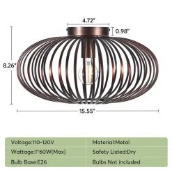 Crystal 15 in. 1-Light Bronze Iron Modern Semi-Flush Mount Farmhouse Lantern Shade Oil Rubbed Ceiling Lamp Home Office by TRIBESIGNS WAY TO ORIGIN -Outlet OttLite Store bronze tribesigns way to origin flush mount lights th sf0195 wzz 44 1000