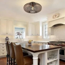 Crystal 15 in. 1-Light Bronze Iron Modern Semi-Flush Mount Farmhouse Lantern Shade Oil Rubbed Ceiling Lamp Home Office by TRIBESIGNS WAY TO ORIGIN -Outlet OttLite Store bronze tribesigns way to origin flush mount lights th sf0195 wzz 4f 1000