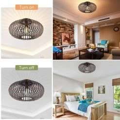 Crystal 15 in. 1-Light Bronze Iron Modern Semi-Flush Mount Farmhouse Lantern Shade Oil Rubbed Ceiling Lamp Home Office by TRIBESIGNS WAY TO ORIGIN -Outlet OttLite Store bronze tribesigns way to origin flush mount lights th sf0195 wzz 76 1000