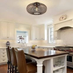 Crystal 15 in. 1-Light Bronze Iron Modern Semi-Flush Mount Farmhouse Lantern Shade Oil Rubbed Ceiling Lamp Home Office by TRIBESIGNS WAY TO ORIGIN -Outlet OttLite Store bronze tribesigns way to origin flush mount lights th sf0195 wzz 77 1000