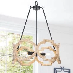 Crystal 4-Light Brown Farmhouse Cage Pendant Light with Hand-Painted Aged Wood Accent by TRIBESIGNS WAY TO ORIGIN -Outlet OttLite Store brown tribesigns way to origin pendant lights hd zsf0150 4f 1000