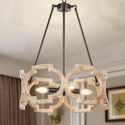 Crystal 4-Light Brown Farmhouse Cage Pendant Light with Hand-Painted Aged Wood Accent by TRIBESIGNS WAY TO ORIGIN -Outlet OttLite Store brown tribesigns way to origin pendant lights hd zsf0150 c3 1000
