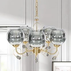 Bailey 20.5 in. 5-Light Modern Gold Chandelier with Clear Chrome Glass Shades by TRIBESIGNS WAY TO ORIGIN -Outlet OttLite Store gold tribesigns way to origin chandeliers hd zsf0145 31 1000