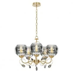 Bailey 20.5 in. 5-Light Modern Gold Chandelier with Clear Chrome Glass Shades by TRIBESIGNS WAY TO ORIGIN