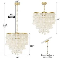Bailey 3-Light Golden Modern Capiz Shell Chandelier Seashell Pendant Light Fixture for Living Room, Bedroom, Entryway by TRIBESIGNS WAY TO ORIGIN -Outlet OttLite Store gold tribesigns way to origin chandeliers hd zy0203 40 1000
