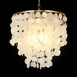 Bailey 3-Light Golden Modern Capiz Shell Chandelier Seashell Pendant Light Fixture for Living Room, Bedroom, Entryway by TRIBESIGNS WAY TO ORIGIN -Outlet OttLite Store gold tribesigns way to origin chandeliers hd zy0203 c3 1000