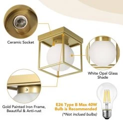 Hostin 7 in. 1-Light Gold Flush Mount Wall Sconce with Globe Opal Glass Shade by TRIBESIGNS WAY TO ORIGIN -Outlet OttLite Store gold tribesigns way to origin flush mount lights hd zysf0188 1f 1000