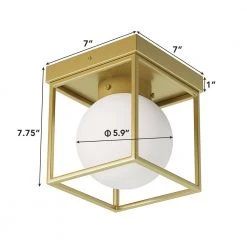Hostin 7 in. 1-Light Gold Flush Mount Wall Sconce with Globe Opal Glass Shade by TRIBESIGNS WAY TO ORIGIN -Outlet OttLite Store gold tribesigns way to origin flush mount lights hd zysf0188 77 1000