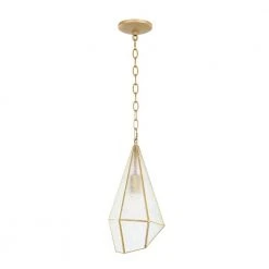 Crystal 1-Light Gold Geometric Pendant with Seeded Glass Shade by TRIBESIGNS WAY TO ORIGIN