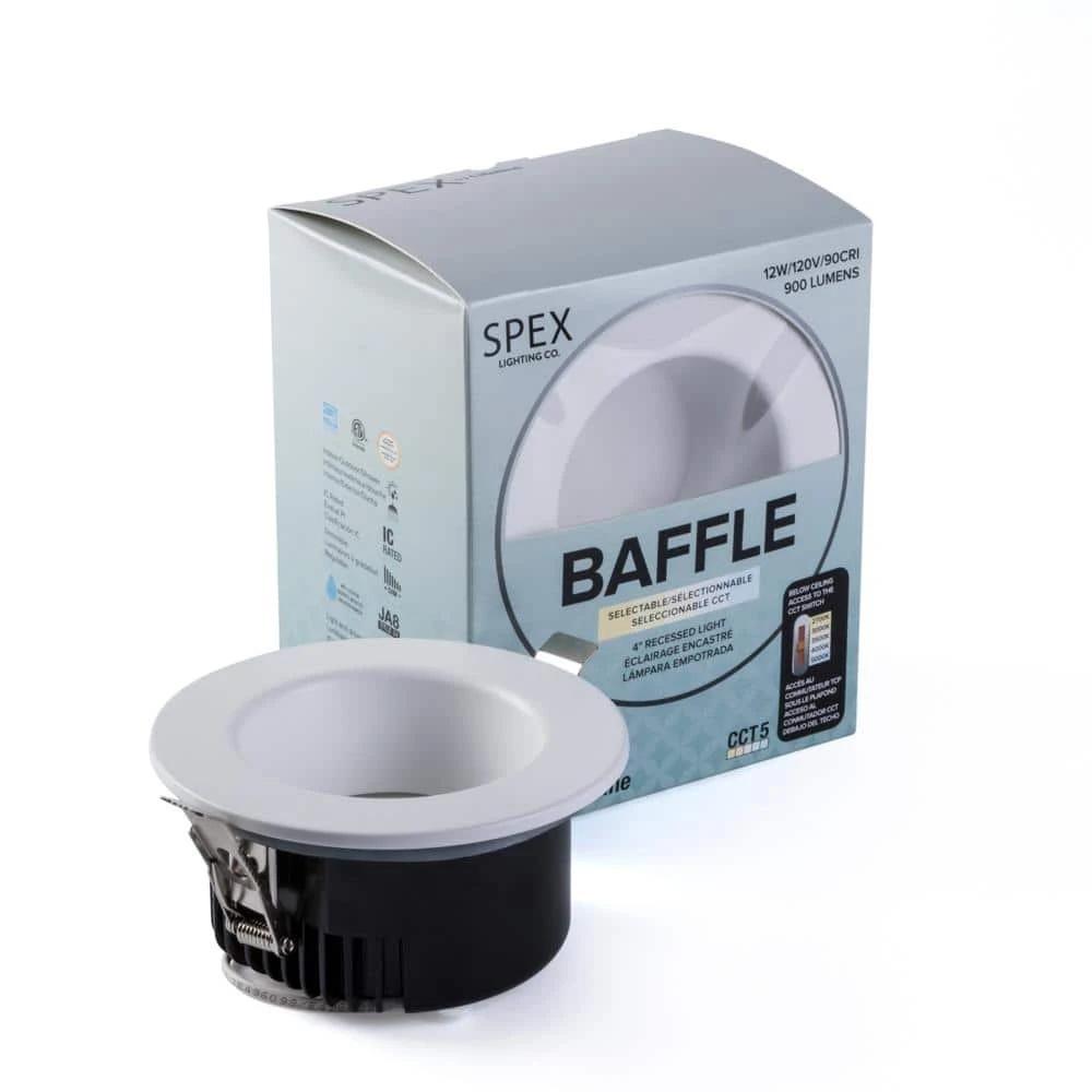 SPEX Lighting - 4-in. Selectable CCT5 New Construction IC Rated Canless Integrated LED White Trim Baffle Fixture by Liteline 9 SPEX Lighting - 4-in. Selectable CCT5 New Construction IC Rated Canless Integrated LED White Trim Baffle Fixture by Liteline - Image 9