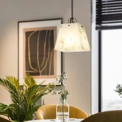 Bonnie 1-Light Black Pendant Light Genuine Marble Hanging Light with Alabaster Shade by TRIBESIGNS WAY TO ORIGIN -Outlet OttLite Store marble white tribesigns way to origin chandeliers hd zy20181 4f 1000