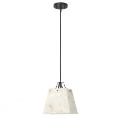 Bonnie 1-Light Black Pendant Light Genuine Marble Hanging Light with Alabaster Shade by TRIBESIGNS WAY TO ORIGIN