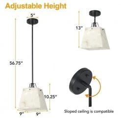 Bonnie 1-Light Black Pendant Light Genuine Marble Hanging Light with Alabaster Shade by TRIBESIGNS WAY TO ORIGIN -Outlet OttLite Store marble white tribesigns way to origin chandeliers hd zy20181 77 1000