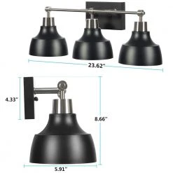 Sarah 24.25 in. 3-Lights Modern Industrial Matt Black Vanity Lights with Metal Reflective Cone Shades Indoor Wall Sconce by TRIBESIGNS WAY TO ORIGIN -Outlet OttLite Store matt black tribesigns way to origin vanity lighting hd sf0050 77 1000