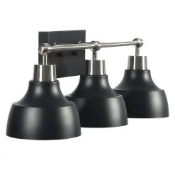 Sarah 24.25 in. 3-Lights Modern Industrial Matt Black Vanity Lights with Metal Reflective Cone Shades Indoor Wall Sconce by TRIBESIGNS WAY TO ORIGIN -Outlet OttLite Store matt black tribesigns way to origin vanity lighting hd sf0050 c3 1000