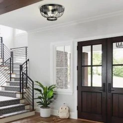 Crystal 15 in. 3-Light Matte Black Ceiling Semi- Flush Mount Light by TRIBESIGNS WAY TO ORIGIN -Outlet OttLite Store matte black tribesigns way to origin flush mount lights hd zsf0138 4f 1000