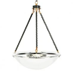 Bailey 20 in. 3-Light Black Simple Bowl Black Pendant with Seeded Glass by TRIBESIGNS WAY TO ORIGIN