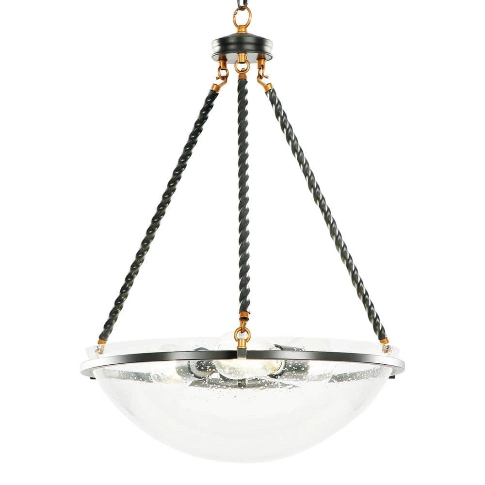 Bailey 20 in. 3-Light Black Simple Bowl Black Pendant with Seeded Glass by TRIBESIGNS WAY TO ORIGIN 1 Bailey 20 in. 3-Light Black Simple Bowl Black Pendant with Seeded Glass by TRIBESIGNS WAY TO ORIGIN