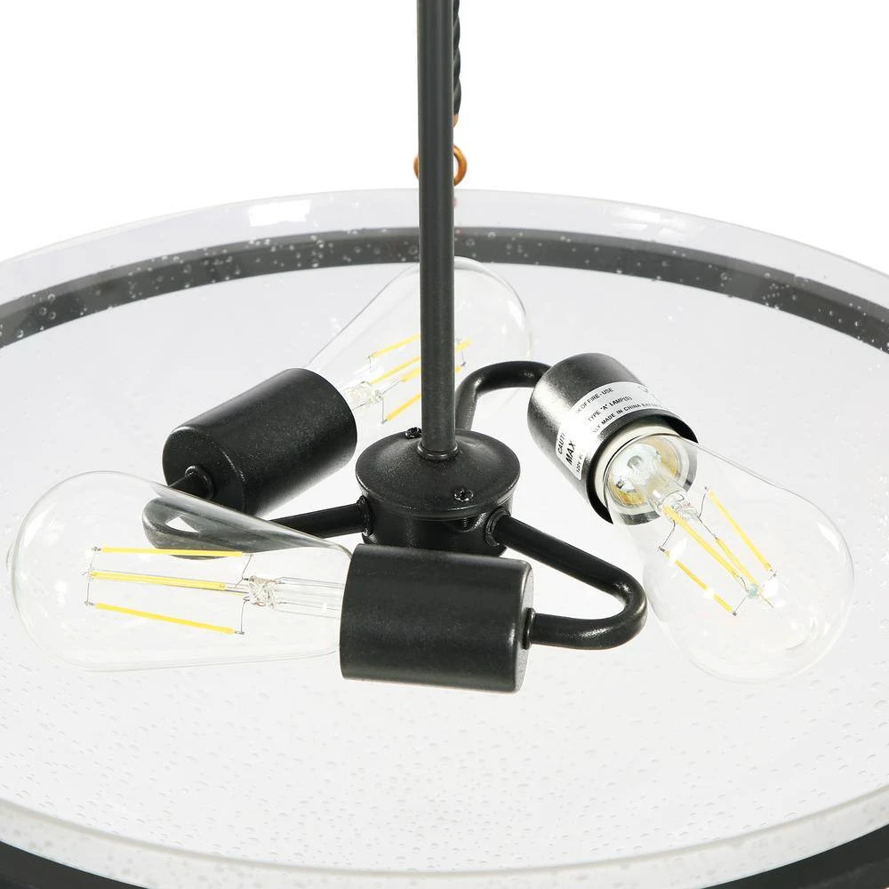 Bailey 20 in. 3-Light Black Simple Bowl Black Pendant with Seeded Glass by TRIBESIGNS WAY TO ORIGIN 3 Bailey 20 in. 3-Light Black Simple Bowl Black Pendant with Seeded Glass by TRIBESIGNS WAY TO ORIGIN - Image 3