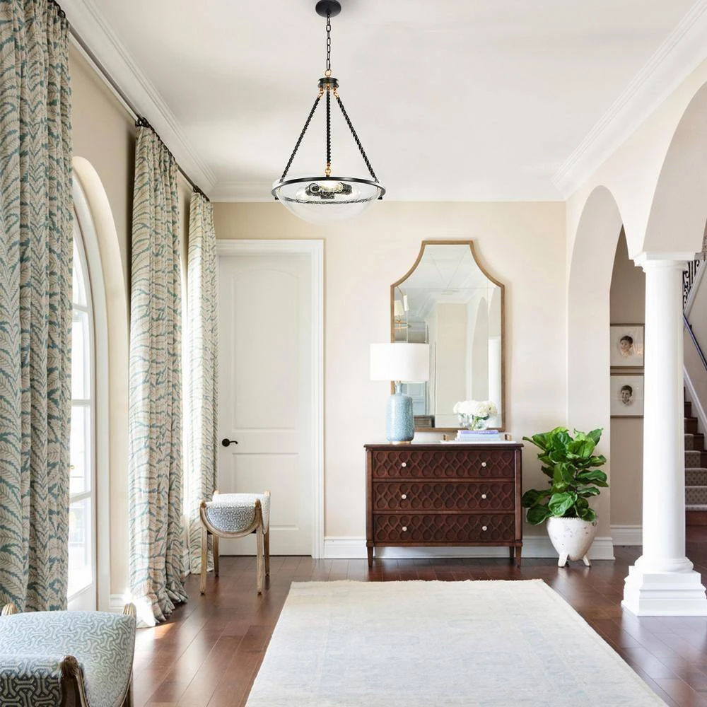 Bailey 20 in. 3-Light Black Simple Bowl Black Pendant with Seeded Glass by TRIBESIGNS WAY TO ORIGIN 5 Bailey 20 in. 3-Light Black Simple Bowl Black Pendant with Seeded Glass by TRIBESIGNS WAY TO ORIGIN - Image 5