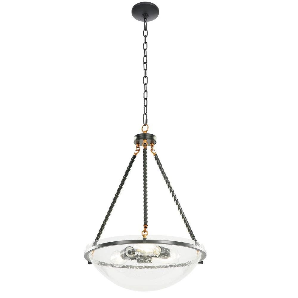 Bailey 20 in. 3-Light Black Simple Bowl Black Pendant with Seeded Glass by TRIBESIGNS WAY TO ORIGIN 2 Bailey 20 in. 3-Light Black Simple Bowl Black Pendant with Seeded Glass by TRIBESIGNS WAY TO ORIGIN - Image 2