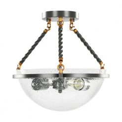 Bailey 14.5 in. 2-Light Simple Bowl Sanded Gray Semi Flush Mount with Seeded Glass by TRIBESIGNS WAY TO ORIGIN