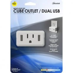 White Cube LED Night Light with Power Outlet and Duel USB Outlets by Westek -Outlet OttLite Store westek led night lights nl cube w 44 1000