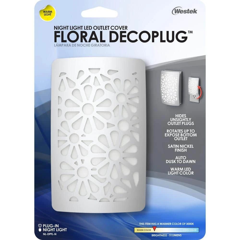 Satin Nickel Floral Decoplug LED Night Light by Westek 6 Satin Nickel Floral Decoplug LED Night Light by Westek - Image 6