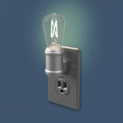 Aged Nickel Automatic Vintage Edison LED Night Light by Westek -Outlet OttLite Store westek led night lights nl edsn dn 4f 1000