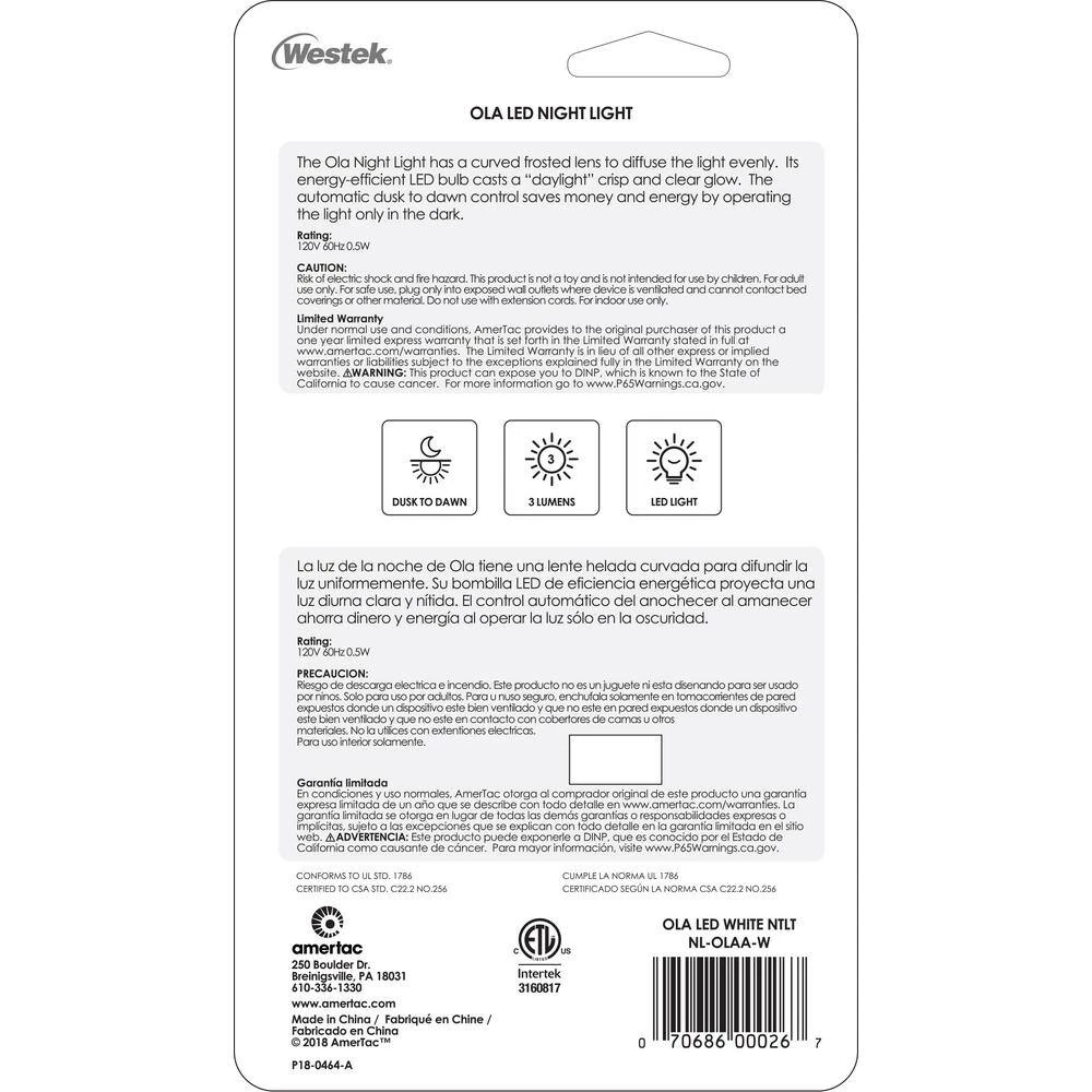 White Ola Curve Automatic LED Night Light by Westek 6 White Ola Curve Automatic LED Night Light by Westek - Image 6