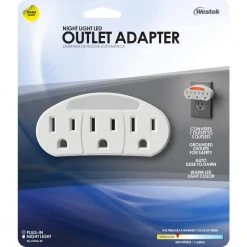 White Outlet Adapter LED Night Light with 3-Grounded Outlets by Westek -Outlet OttLite Store westek led night lights nl otad w 44 1000