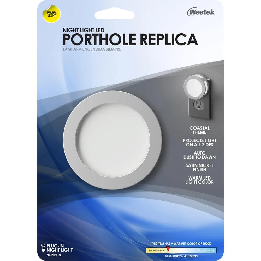Satin Nickel Porthole Replica LED Night Light by Westek 5 Satin Nickel Porthole Replica LED Night Light by Westek - Image 5