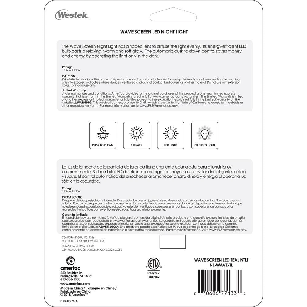 Teal Wave Translucent Screen Automatic LED Night Light by Westek 6 Teal Wave Translucent Screen Automatic LED Night Light by Westek - Image 6