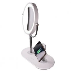Wellness 16 in. White Wireless Charging LED Lamp, Makeup Mirror by OttLite -Outlet OttLite Store white ottlite desk lamps csb03wcd rtship 4f 1000
