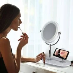 Wellness 16 in. White Wireless Charging LED Lamp, Makeup Mirror by OttLite -Outlet OttLite Store white ottlite desk lamps csb03wcd rtship 76 1000