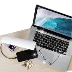 Thrive LED Sanitizing 11 in. Desk Lamp with Clock and USB Charging by OttLite -Outlet OttLite Store white ottlite desk lamps scey700s 1f 1000