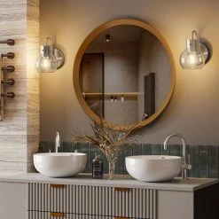 Sabine 5 in. 1-Light White Vanity Light Globe Shade Bathroom Wall Sconce Clear Glass Ball Polished Nickel by TRIBESIGNS WAY TO ORIGIN -Outlet OttLite Store white tribesigns way to origin vanity lighting th sf0220 wzz 1f 1000