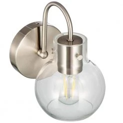 Sabine 5 in. 1-Light White Vanity Light Globe Shade Bathroom Wall Sconce Clear Glass Ball Polished Nickel by TRIBESIGNS WAY TO ORIGIN