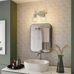 Sabine 12.6 in. 2-Light White Vanity Light Over Mirror Globe Shade Bathroom Wall Sconce Clear Ball Polished Nickel by TRIBESIGNS WAY TO ORIGIN -Outlet OttLite Store white tribesigns way to origin vanity lighting th sf0221 wzz 1f 1000